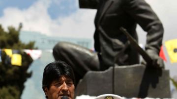 Evo Morales en discurso, ayer, en la Plaza Abaroa,  La Paz, en homenaje al héroe civil de la defensa de Bolivia ante Chile, en 1879.