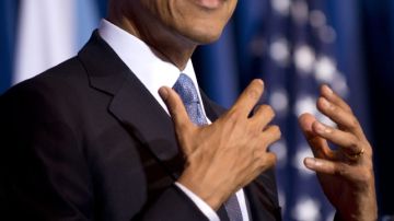 Barack Obama, presidente de EEUU, daba un discurso ayer en la Conferen- cia de Naciones Tri- bales, en el Departa- mento del Interior, en Washington.