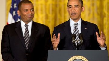 Foxx (izquierda) es el único afroamericano designado por el presidente para el gabinete de su segundo mandato.