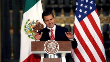 Peña Nieto en su intervención durante la rueda de prensa en el Palacio Nacional de México.