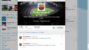 Página de Twitter del Barcelona en donde el club y sus seguidores dan la bienvenida al atacante brasielño Neymar.