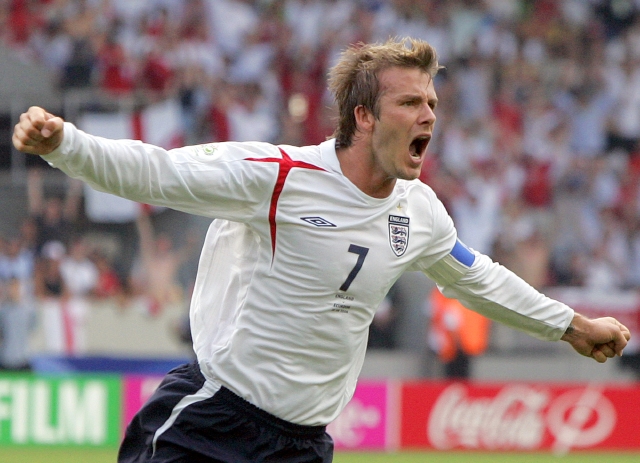 David Beckham celebrando  uno de los tantos goles que ha marcado en su carrera.