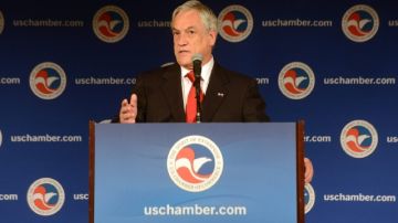 El presidente de Chile, Sebastian Piñera, hablaba ayer ante la Cámara de Comercio de Estados Unidos, en Washington, D. C..