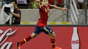 Festejos en la anotación del tercer gol e España ante Nigeria.