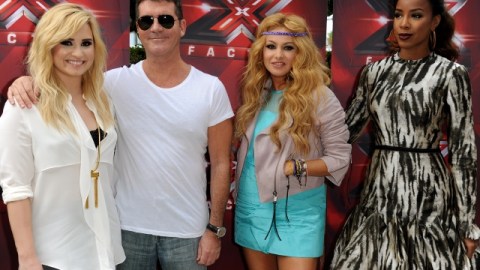 Demi Lovato, Simon Cowell, Paulina Rubio y Kelly Rowland el pasado jueves en LA.