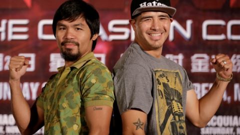 Manny Pacquiao (izquierda) y Brandon Ríos pronosticaron que será una pelea que no llegará al límite.