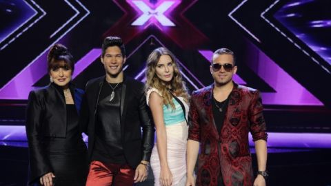 Angélica María, Chino, Belinda y Nacho en la grabación de 'El Factor X' el miércoles.