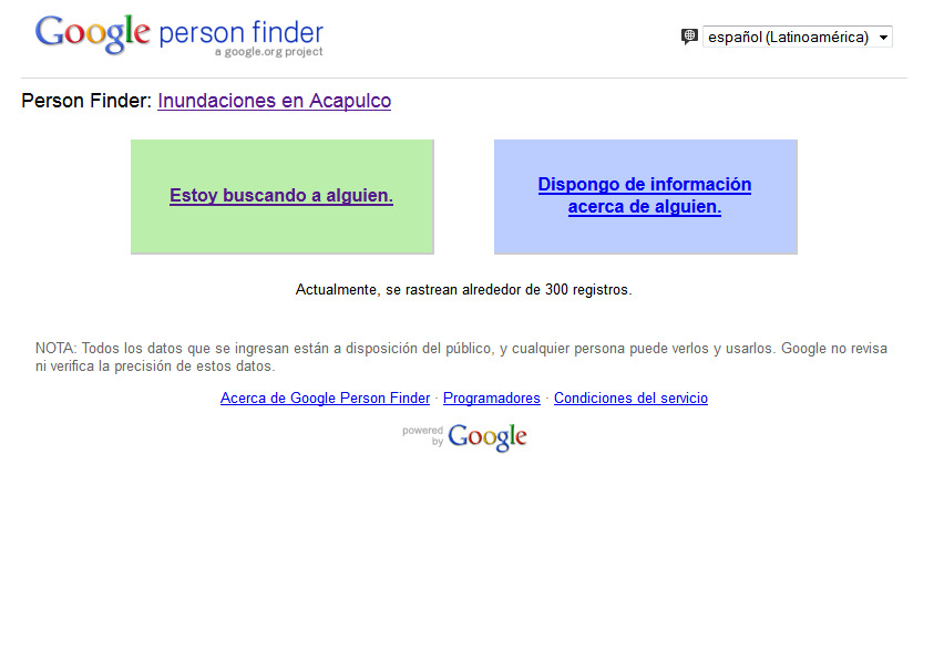 Puedes agregar información o buscar el nombre de una persona desde el sitio 'Person Finder'