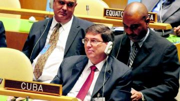 El canciller Bruno Rodríguez (c) en la ONU en octubre de 2011, donde se pidió el levantamiento del embargo comercial de EEUU contra Cuba.  Mañana, volverá a pedir la anulación del embargo.