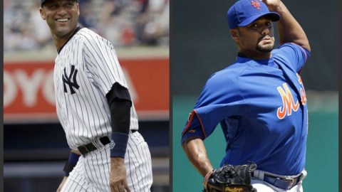 Derek Jeter, a la izquierda, tuvo mejor suerte que Johan Santana.