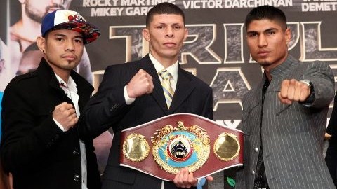 De izq. a der.: Nonito Donaire, Roman 'Rocky' Martínez ,Mikey Garcia y Vic Darchinyan en la última rueda de prensa antes de sus peleas.