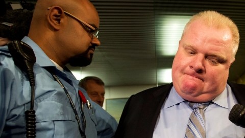 Toronto Mayor Rob Ford makes a statement to the media outside his office at Toronto's city hall after the release of a video on Thursday Nov. 7, 2013. A new video surfaced showing Ford in a rage, using threatening words including "kill" and "murder."  Ford said he was "extremely, extremely inebriated" in the video, which appeared Thursday on the Toronto Star's website. The context of the video is unknown and it's unclear who the target of Ford's wrath is.  (AP Photo/The Canadian Press, Chris Young)