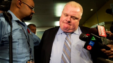 Toronto Mayor Rob Ford makes a statement to the media outside his office at Toronto's city hall after the release of a video on Thursday Nov. 7, 2013. A new video surfaced showing Ford in a rage, using threatening words including "kill" and "murder." Ford said he was "extremely, extremely inebriated" in the video, which appeared Thursday on the Toronto Star's website. The context of the video is unknown and it's unclear who the target of Ford's wrath is. (AP Photo/The Canadian Press, Chris Young)