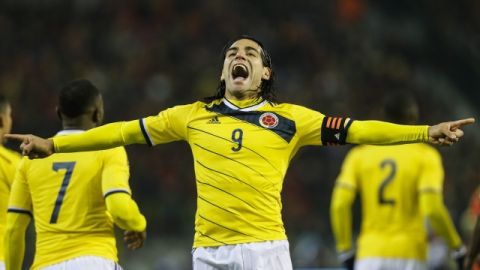 Falcao grita su gol sobre Bélgica, el primero del triunfo de ayer de los 'cafeteros', que mostraron que serán rivales de cuidado en Brasil.