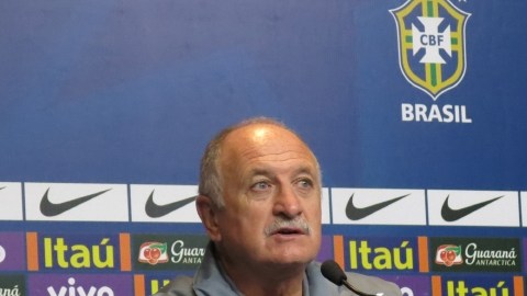 Brazil's soccer coach Luiz Felipe Scolari speaks to the press after his team's 3-0 win over France in a friendly soccer match on Sunday, June 9, 2013 in Porto Alegre, Brazil. The game was Brazil's last match before the Confederations Cup which starts on June 15. (AP Photo/Tales Azzoni)