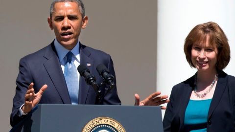 Momento cuando el presidente Barack Obama anunció el pasado junio la nominación de Patricia Millett, en un acto en la Casa Blanca.