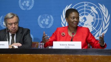 Subsecretaria general de ONU para Asuntos Humanitarios, Valerie Amos, y el Alto Comisionado para Refugiados, Antonio Guterres.
