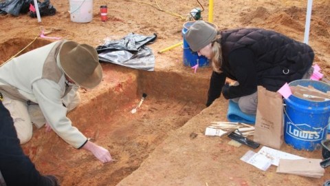 El estudiante de USF y la doctora Jennifer Mack del Equipo de Respuesta de Investigaciones Forenses de Florida trabajan en la recuperación de restos en un cementerio de un antiguo reformatorio público.