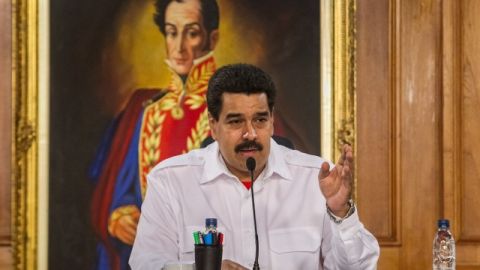 El presidente de Venezuela, Nicolás Maduro, en uno de sus discursos, en el Salón Ayacucho del Palacio de Miraflores, en Caracas; con frecuencia el mandatario habla del legado de Hugo Chávez.