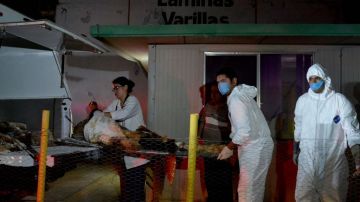 Policías ministeriales y expertos forenses recogen información en el sitio donde fueron hallados un total de 61 cadáveres en un crematorio abandonado en el balneario mexicano de Acapulco.