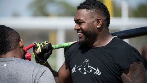 David Ortiz, durante una práctica con los Medias Rojas de Boston.