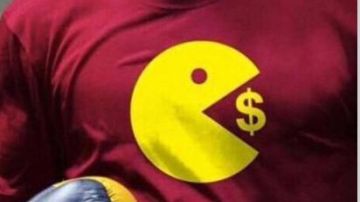 Pacquiao portó una playera del famoso videojuego 'Pac Man', como se le conoce, devorando el símbolo del 'Money' Mayweather.