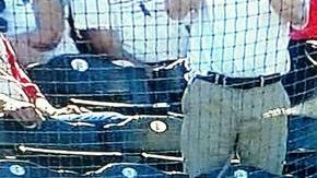 El robusto enjambre es rociado durante la cuarta entrada del juego en Tempe, Arizona.