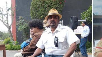 Carlos Ramírez (gorra blanca) y Edgardo Melgar (sombrero) buscan hablar con el presidente.