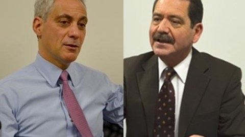 El alcalde de Chicago Rahm Emanuel y su ahora rival en la segunda vuelta, Jesús García.
