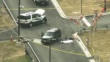 Imágenes de televisión muestran dos vehículos dañados por una posible colisión,