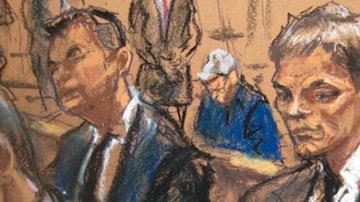 Aspecto de un sketch de la sesión del miércoles en una Corte de Nueva York, en el que se observa a Tom Brady (der.).