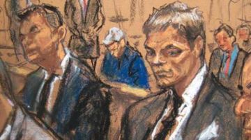 Aspecto de un sketch de la sesión del miércoles en una Corte de Nueva York, en el que se observa a Tom Brady (der.).