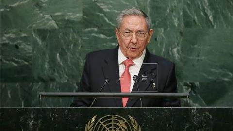 El presidente de Cuba, Raúl Castro, durante su primera intervención en la Naciones Unidas, ante la Cumbre de Desarrollo Sostenible.