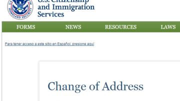 Página web de USCIS donde explica cómo hacer el cambio de domicilio.