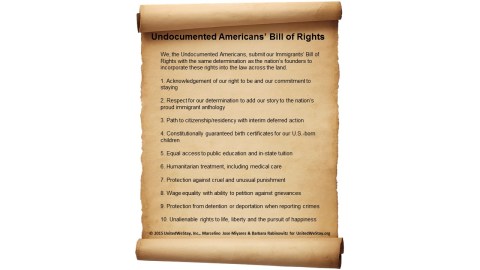 "Carta de Derechos de los Indocumentados" es obra del grupo "United We Stay", que promueve la reforma migratoria.