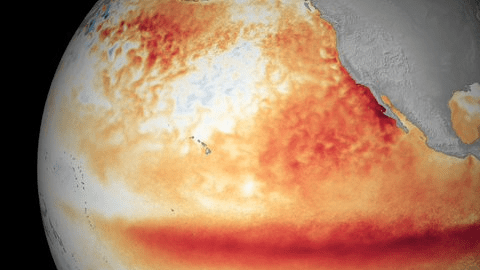 Imagen satelital que muestra el "Jet Stream" que predice un fuerte El Niño para el año entrante./ NOAA