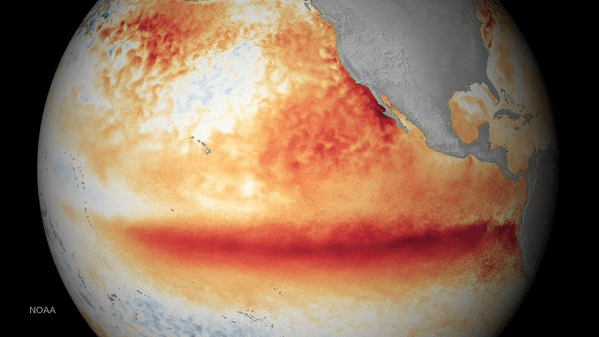 Imagen satelital que muestra el "Jet Stream" que predice un fuerte El Niño para el año entrante.