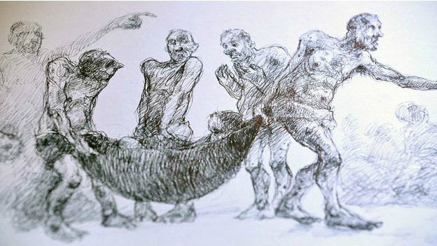 Dibujo de artista Sirio, exprisionero de guerra.