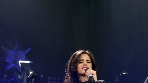 Camila Cabello of Fifth Harmony (L) performs with musician Shawn Mendes