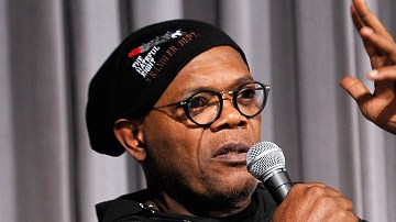 El actor Samuel L. Jackson  promocionando la película "The Hateful Eight".