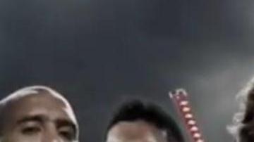 Los jugadores de River ataviados como guerreros nipones.