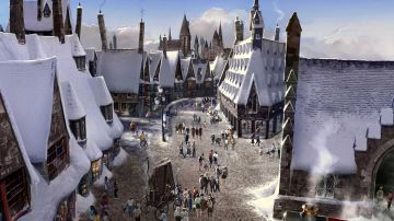 Dibujo de Hogsmeade Village  en 'The Wizarding World of Harry Potter' en Universal Studios Hollywood.