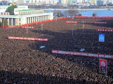 Una concentración masiva en Pyongyang, Corea del Norte.
