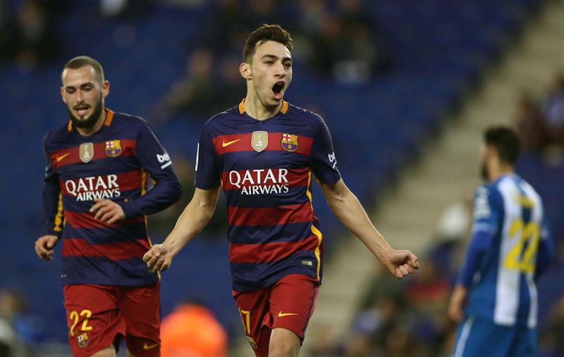 Munir festeja el primer gol del Barcelona ante el Espanyol en partido de vuelta de octavos de Final de la Copa del Rey.