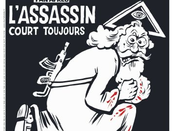 Portada del número especial 1224 de la revista satírica Charlie Hebdo con la caricatura de un dios con un rifle kalashnikov