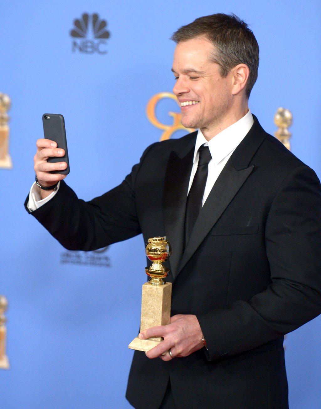 Matt Damon, feliz tras su Golden Globe por 'The Martian'.