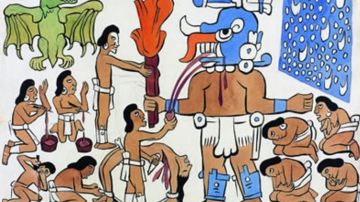 Acuarelas de Diego Rivera como 'El Sacrificio y el Auto Sacrificio Humano ante el Dios Tohil' forman parte de la exhibición.
