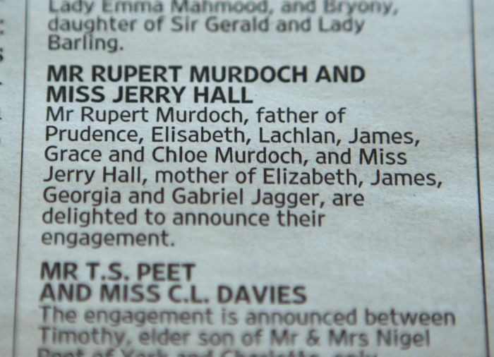 The Times Rupert Murdoch Jerry Hall