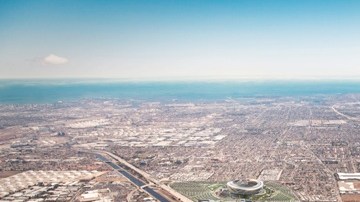 Vista del terreno donde se buscaba construir un estadio en Carson entre las autopistas 405 y 110.
