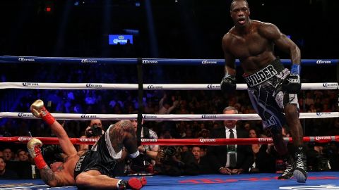 Deontay Wilder celebra su victoria sobre Artur Szpilka, en 2016.
